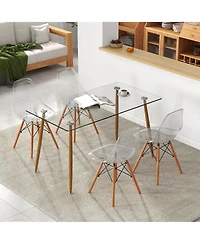 Gymax Modern 5-Piece Dining Table Set w/ Rectangle Glass Table and 4 Transparent Chairs