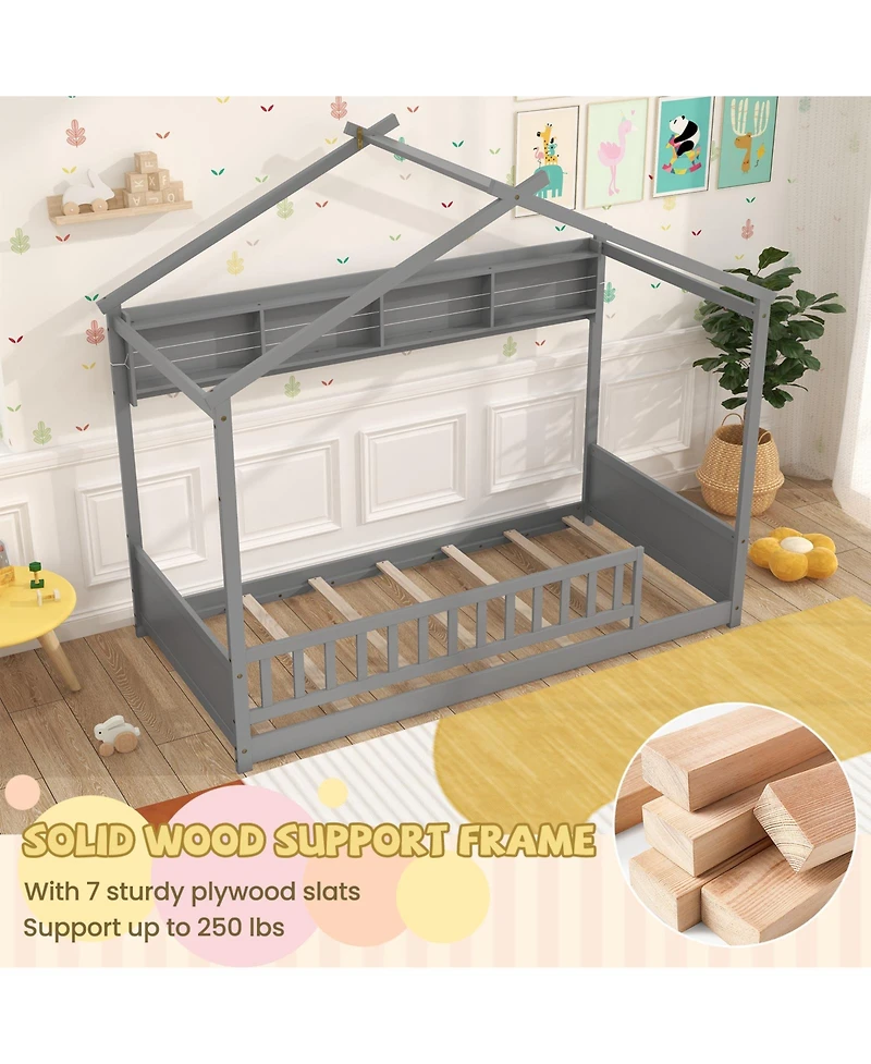 Slickblue Twin Size Kids House Bed with Shelf and Headboard