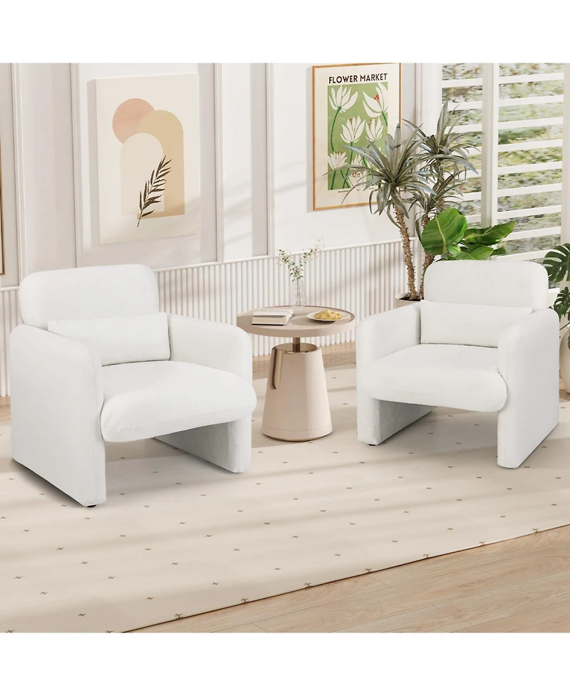 Slickblue Chenille Upholstered Accent Chair with Lumbar Pillow, Modern Armchair for Bedroom