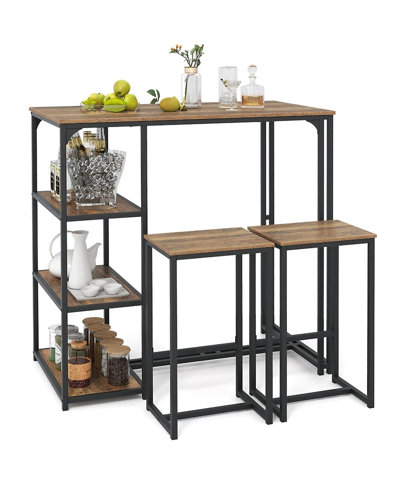 Slickblue Compact 3 Piece Bar Table Set with 2 Bar Stools for Dining Area