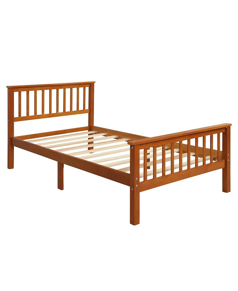 Rainsken Wood Bed Frame, Twin Size Platform Bed with Headboard and Footboard, 275 lbs Capacity for Bedroom, No Box Spring Need