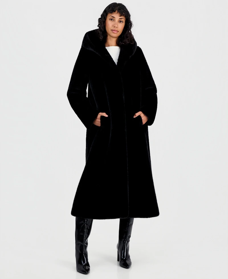 Jones New York Women's Maxi Hooded Faux Fur Coat