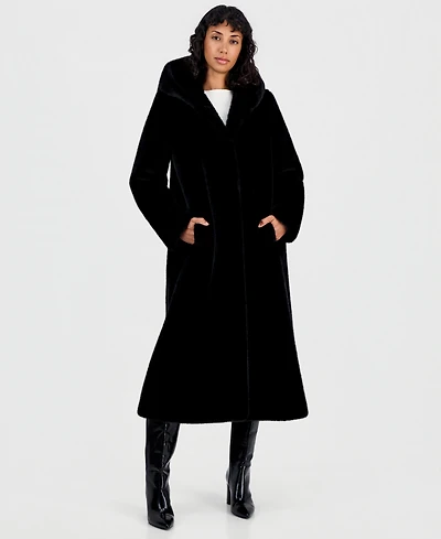 Jones New York Women's Maxi Hooded Faux Fur Coat