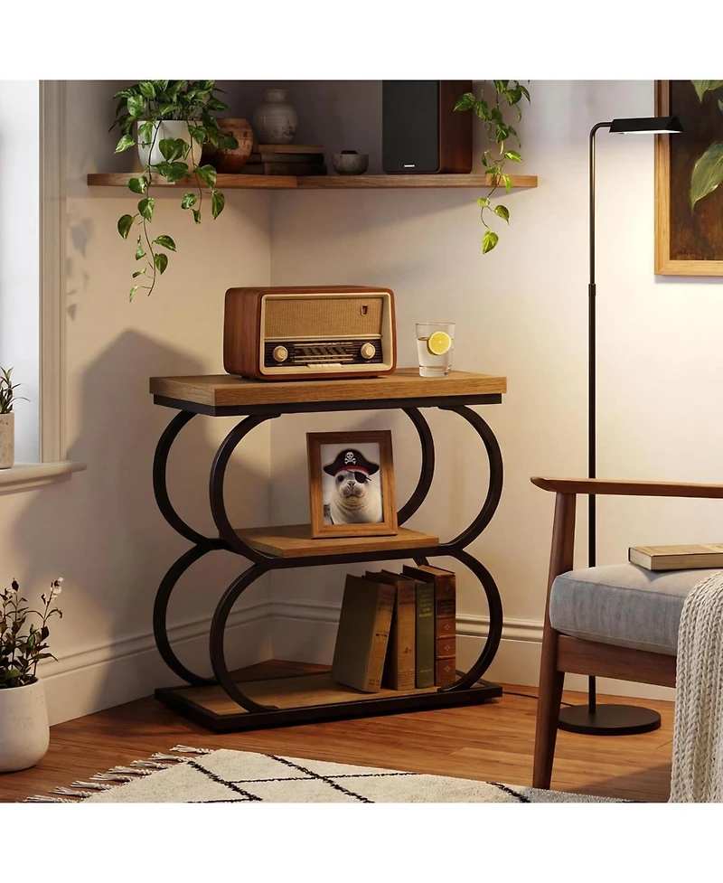 Tribesigns Narrow Side Table, 3-Tier Skinny Wooden End Table for Living Room, Slim Metal Nightstand