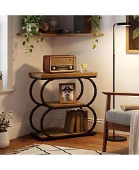 Tribesigns Narrow Side Table, 3-Tier Skinny Wooden End Table for Living Room, Slim Metal Nightstand