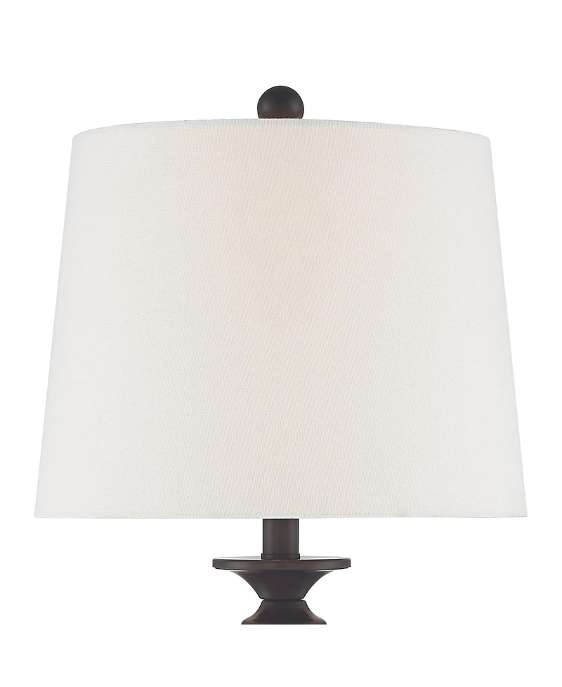 Regency Hill Rustic Farmhouse Table Lamps Set of 2 with Round Riser Bronze White Fabric Drum Shade for Living Room Bedroom House