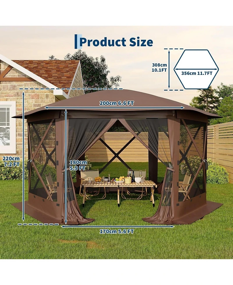 gaomon 11.8Feet Pop Up Gazebo Tent with 6 Removable Wind Panels for Outdoor Events, Camping, Patio, Backyard