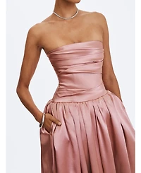 Miss Circle Women's Willette Satin Strapless Gathered Maxi Dress