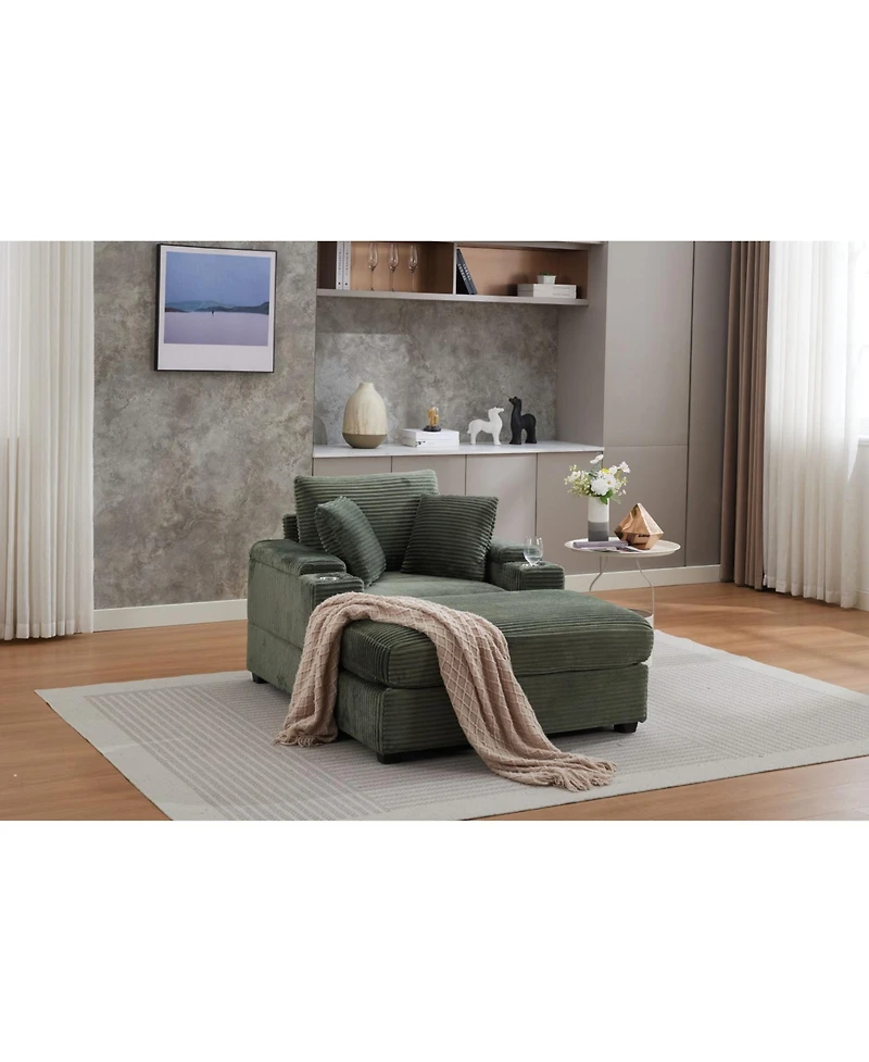 Streamdale Furniture Corduroy Chaise Lounge Sofa with Ottoman and Storage