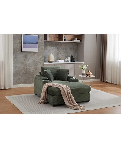 Streamdale Furniture Corduroy Chaise Lounge Sofa with Ottoman and Storage
