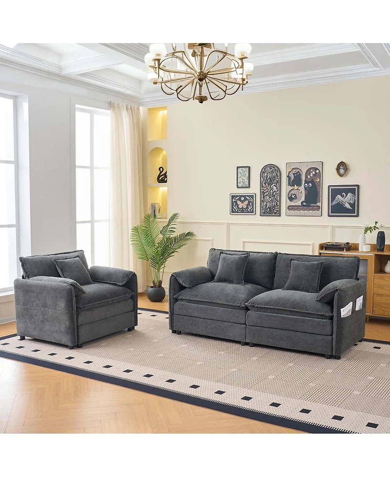 Streamdale Furniture Deep Seat Luxury 2 Piece Loveseat Couch and Sofa Armchair Set.