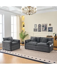 Streamdale Furniture Deep Seat Luxury 2 Piece Loveseat Couch and Sofa Armchair Set.
