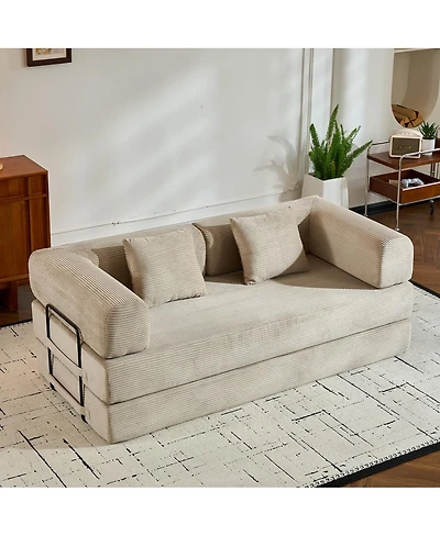 Streamdale Furniture Convertible Sleeper Sofa Bed with Pillow, Corduroy Folding Mattress Couch