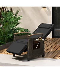 Slickblue Outdoor Wicker Reclining Chair with Adjustable Backrest and Extendable Footrest