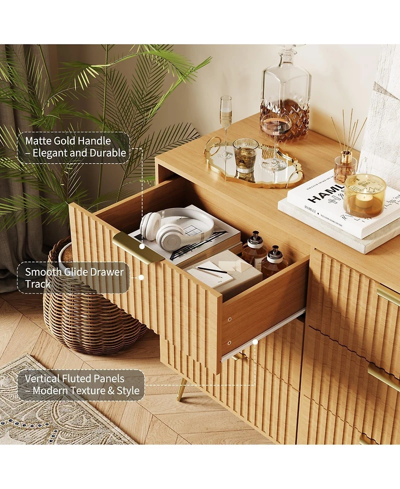 gaomon Fluted 9 Drawer Dresser for Bedroom, 63" Wide Wood Chest with Metal Handles Storage Cabinet