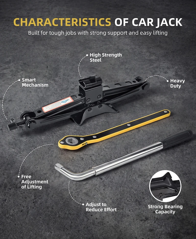 Sugift Car Jack 2 Ton (4409 lbs) Tire Changing Kit with Lug Wrench - Emergency Kit for Car, Suv, Mpv