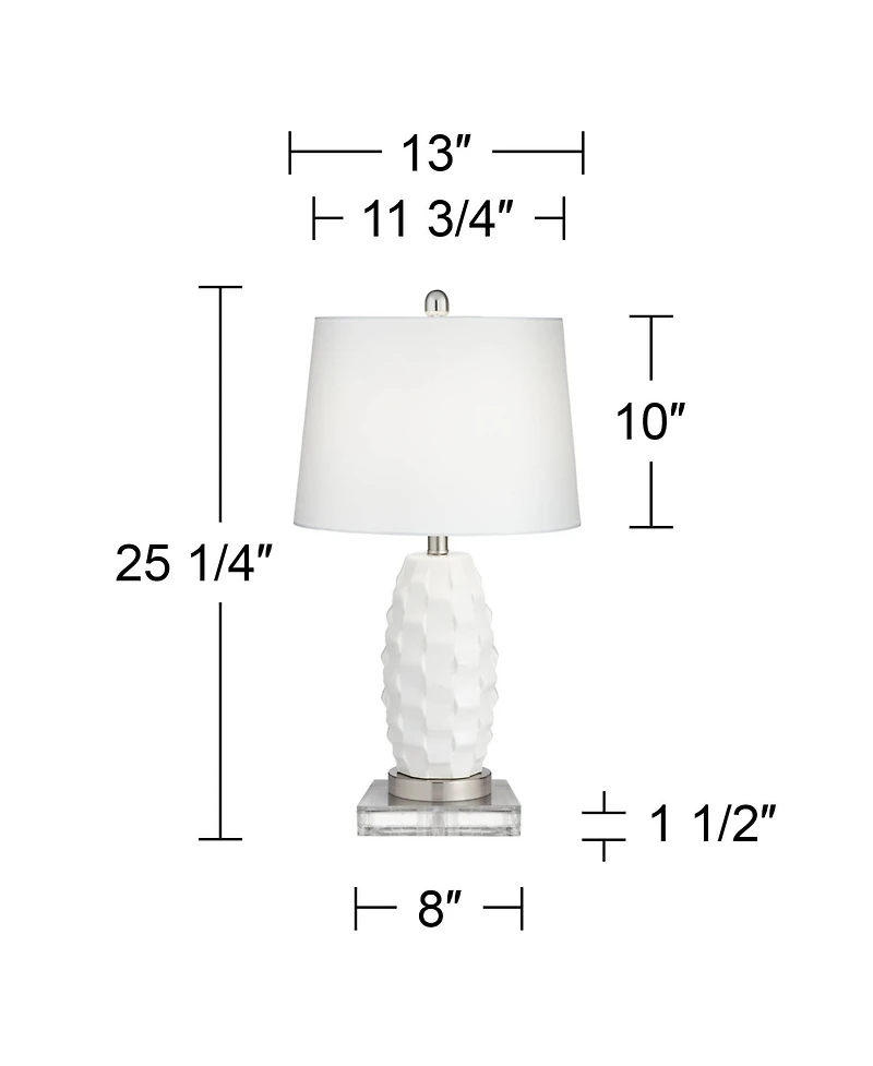 360 Lighting Modern Coastal Table Lamps 25.25 Inches High Set of 2 Led with Square Risers Usb Port Dimmer Ceramic Drum Shade for Living Room