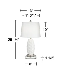 360 Lighting Modern Coastal Table Lamps 25.25 Inches High Set of 2 Led with Square Risers Usb Port Dimmer Ceramic Drum Shade for Living Room