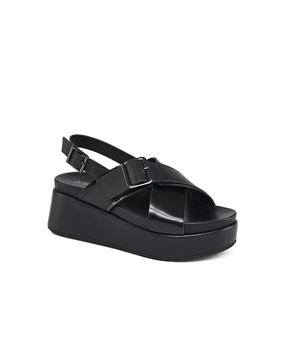 JSlides Women's Bin Leather Cross Strap Platform Sandal