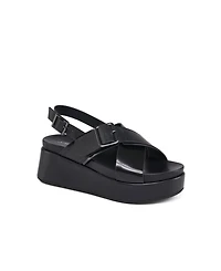 JSlides Women's Bin Leather Cross Strap Platform Sandal