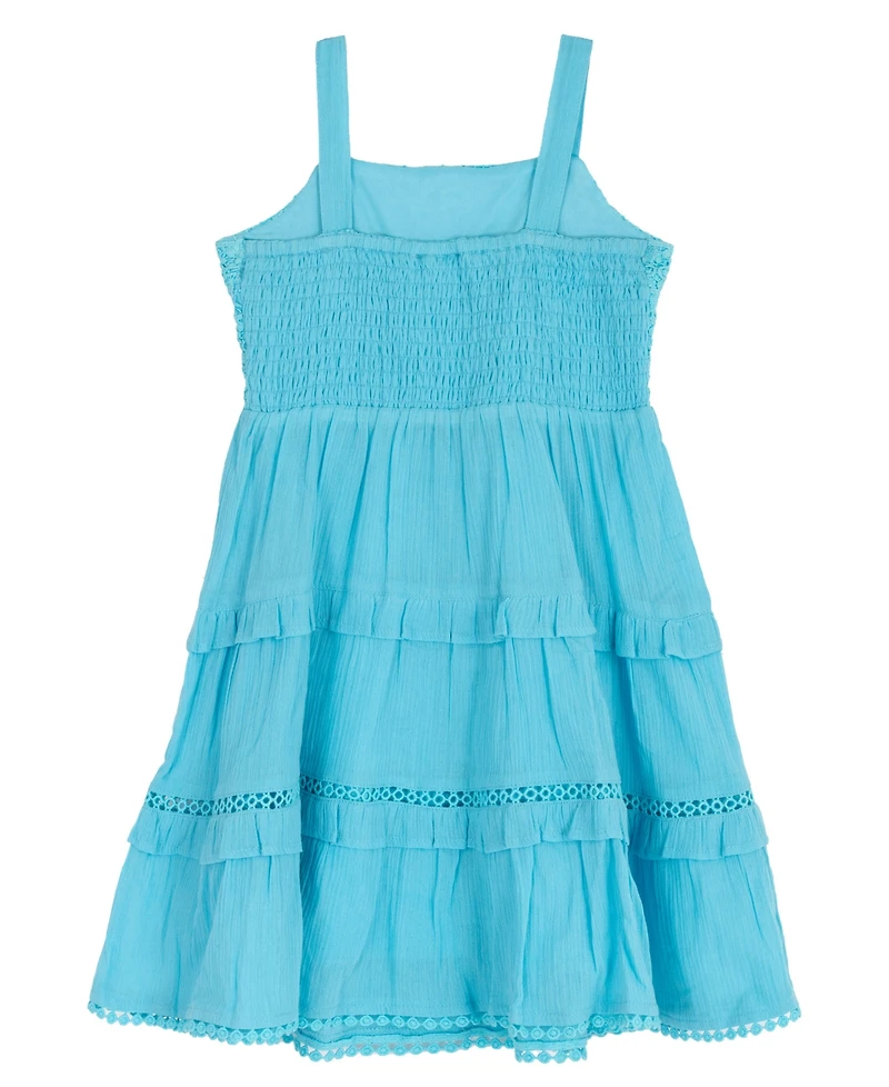 Rare Editions Girls' 2T-6X Crochet To Gauze Tiered Dress