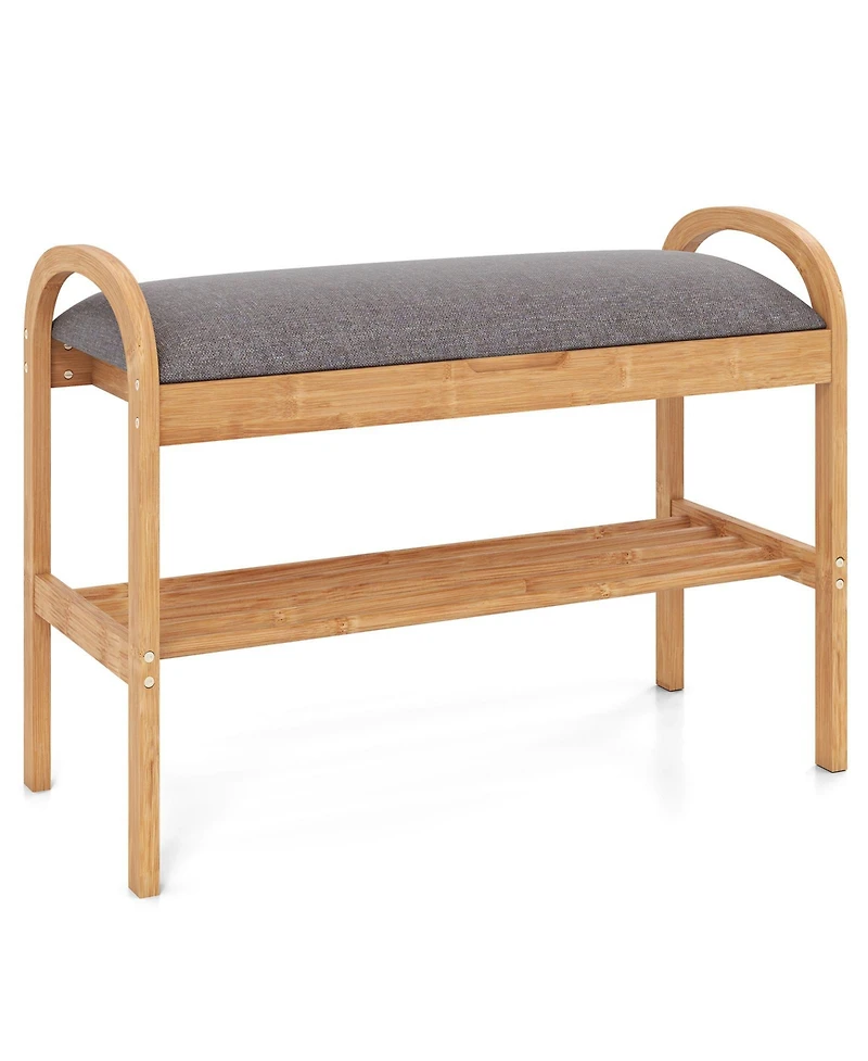 Slickblue Wicker Shoe Bench with Cushion and 2 Tier Storage Rack
