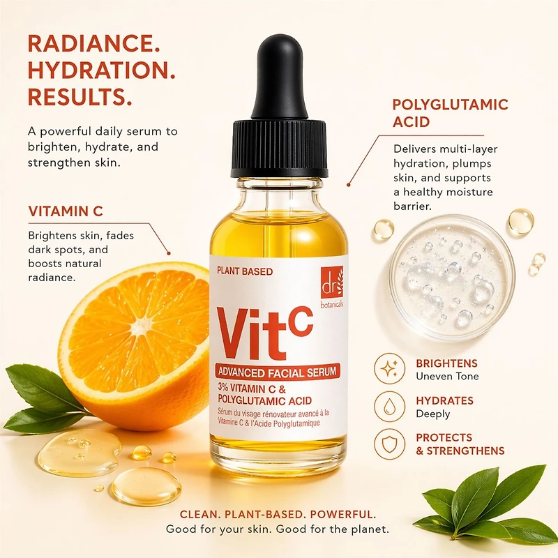 Dr. Botanicals Advanced Facial Serum 3 Percentage Vitamin C and Polyglutamic Acid 30milliliter
