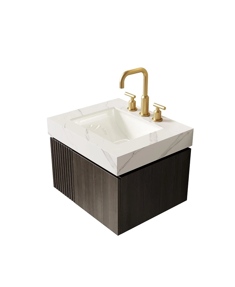 Sillysis 24 Inches Bathroom Vanity with Carrara Sintered Stone Top, Ceramic Undermount Sink, Soft Close Cabinet, Pre-assembled