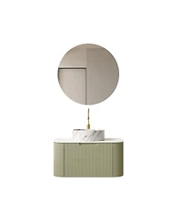 Sillysis Wall Mounted Bathroom Vanity, Artificial Marble Top with Round Ceramic Basin, 3D Striped Plywood Cabinet