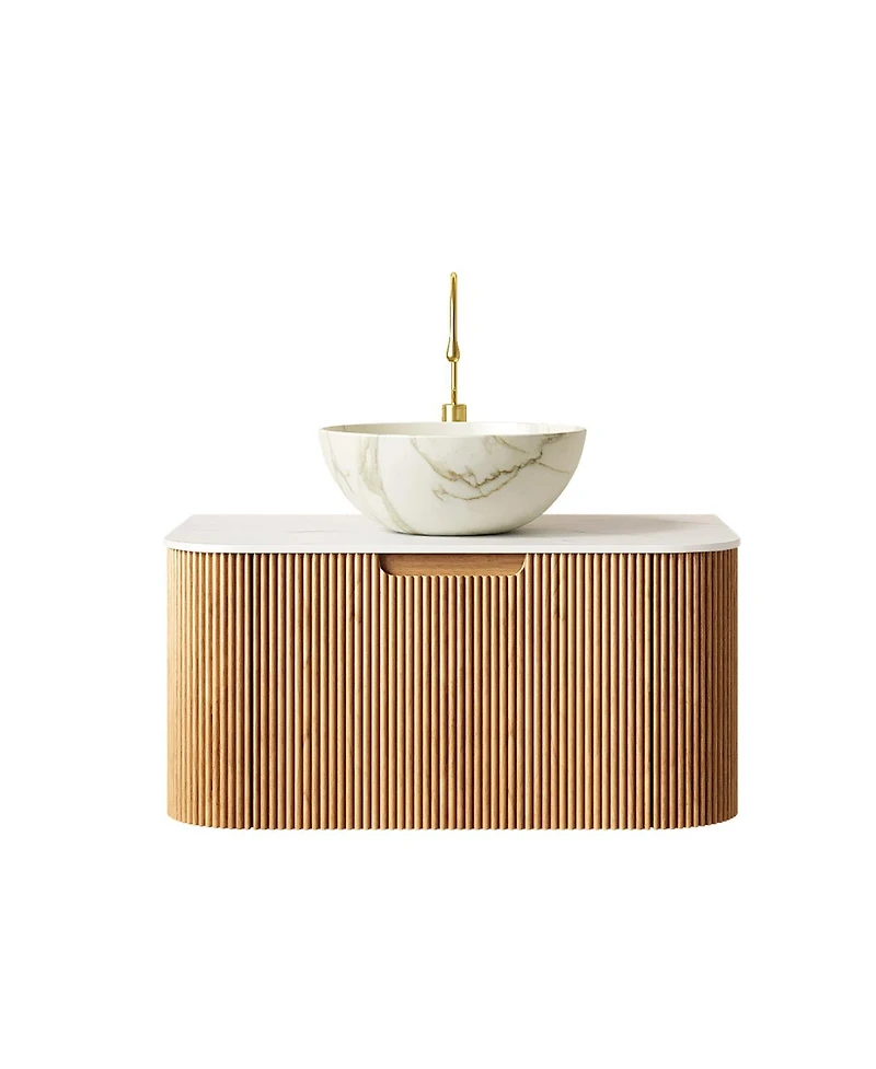 Sillysis Wall Mounted Bathroom Vanity with Sintered Stone Top,Ceramic Basin, Soft Close Drawer, Pre-assembled
