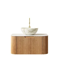 Sillysis Wall Mounted Bathroom Vanity with Sintered Stone Top,Ceramic Basin, Soft Close Drawer, Pre-assembled