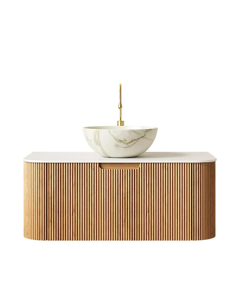 Sillysis Wall Mounted Bathroom Vanity with Sintered Stone Top, Ceramic Basin, Soft Close Drawer