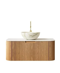 Sillysis Wall Mounted Bathroom Vanity with Sintered Stone Top, Ceramic Basin, Soft Close Drawer