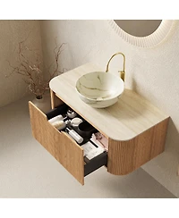 Sillysis Wall Mounted Bathroom Vanity with Sintered Stone Top, Ceramic Bowl Sink, Soft Close Drawer