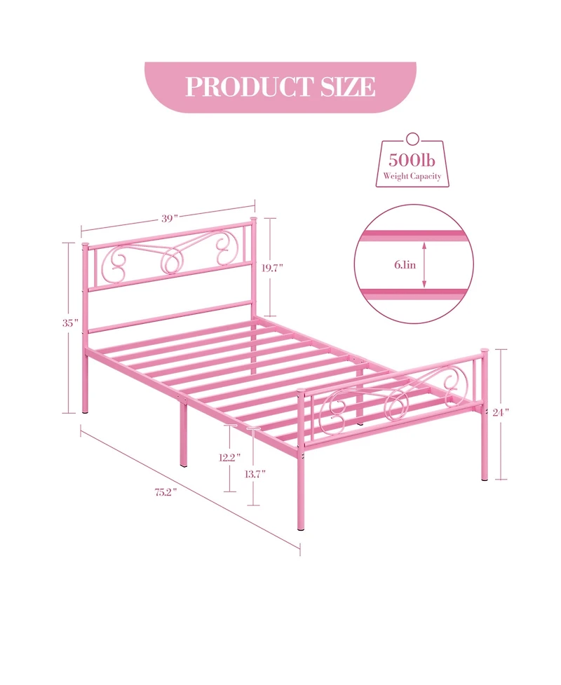 homfan Metal Bed Frame with Headboard and Footboard, Platform Underbed Storage, Steel Slat Support, No Box Spring Needed