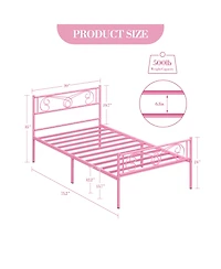 homfan Metal Bed Frame with Headboard and Footboard, Platform Underbed Storage, Steel Slat Support, No Box Spring Needed