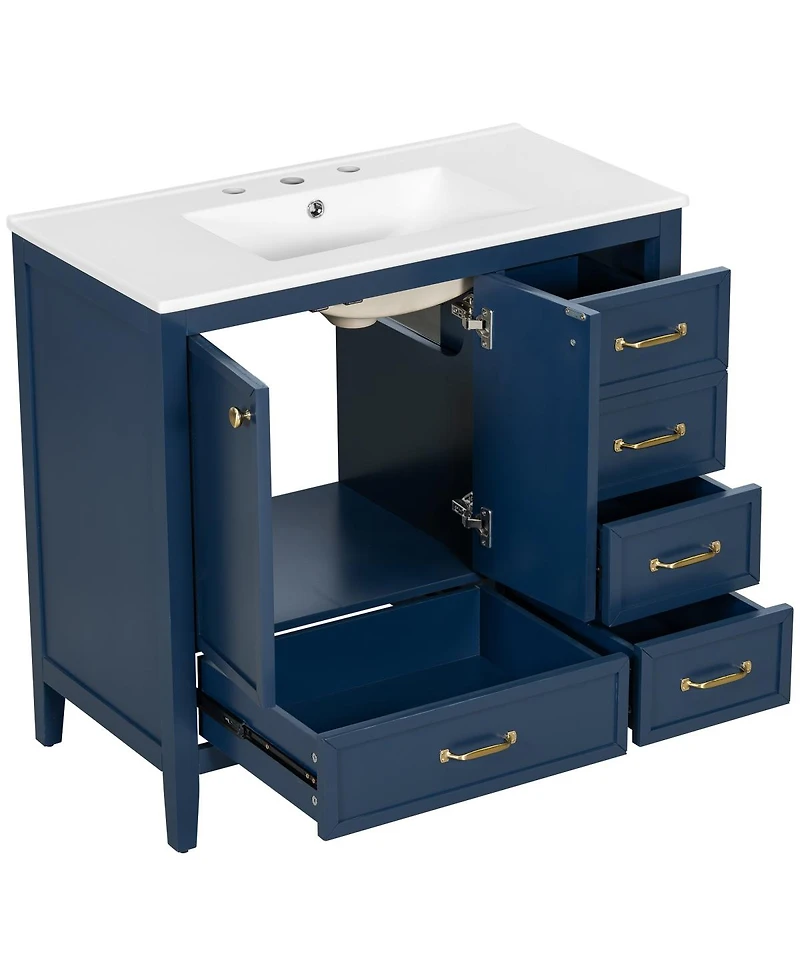Sillysis 35.4 Inches Freestanding Bathroom Vanity with Sink, Soft Close Drawers, Multi-Tier Storage for Modern Bathrooms