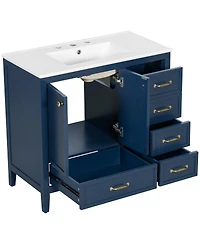 Sillysis 35.4 Inches Freestanding Bathroom Vanity with Sink, Soft Close Drawers, Multi-Tier Storage for Modern Bathrooms