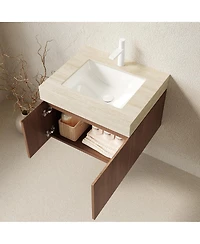 Sillysis 24 Inches Modern Floating Bathroom Vanity with Sintered Stone Top, Undermount Sink, Soft Close Drawer and Ample Storage, Pre-assembled