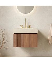 Sillysis 24 Inches Floating Bathroom Vanity with Sintered Stone Top, 3-Hole Undermount Ceramic Sink, Soft Close Storage, Pre-Assembled