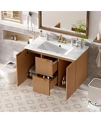 Sillysis 36 Inches Wall Mounted Bathroom Vanity with Ceramic Sink, Soft Close Drawers, Modern Mdf Cabinet for Small Spaces