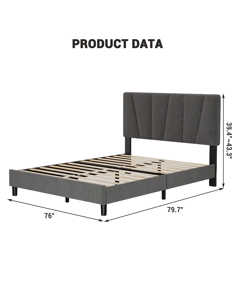 homfan Upholstered Platform Bed Frame with 3-Height Adjustable Headboard, Slat Support, No Box Spring Needed