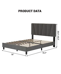 homfan Upholstered Platform Bed Frame with 3-Height Adjustable Headboard, Slat Support, No Box Spring Needed