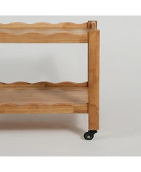 flynama Solid Rubberwood 2-Tier Rolling Side Table with Lockable Wheels