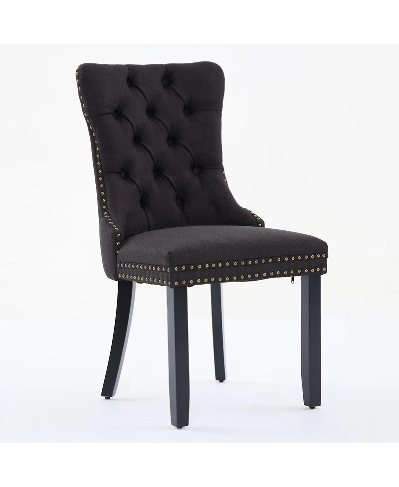 Clihome Nikki Collection Modern, High-end Tufted Solid Wood Contemporary Flax Upholstered Linen Dining Chair with Legs Nailhead Trim 2-Pcs Set