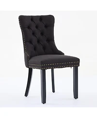 Clihome Nikki Collection Modern, High-end Tufted Solid Wood Contemporary Flax Upholstered Linen Dining Chair with Legs Nailhead Trim 2-Pcs Set