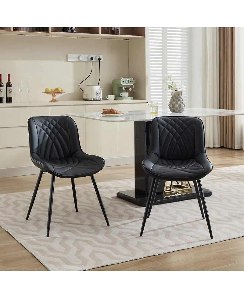 Clihome Dining Chairs Set of 2 Mid Century Modern Kitchen Chair Comfortable Upholstered Faux Leather Dinner Chairs for Kitchen Dining Room