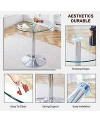 flynama 35" Round Glass Dining Table with Electroplated Metal Legs
