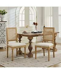 Clihome French Decor Chairs Set of 2, Louis Dining with Square Rattan Backrest and Exquisitely Carved Solid Wood Frame for Living Room