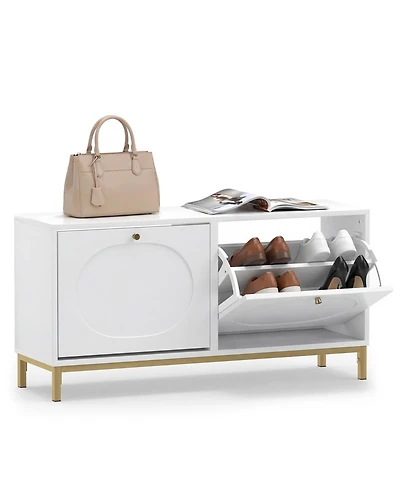 Costway Shoe Storage Bench, Narrow Entryway Bench with 2 Flip Drawers and Adjustable Shelves